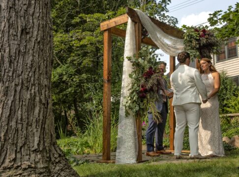 outdoor ceremony near the singing frog pond