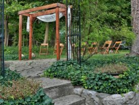 wooden wedding arch in the garden